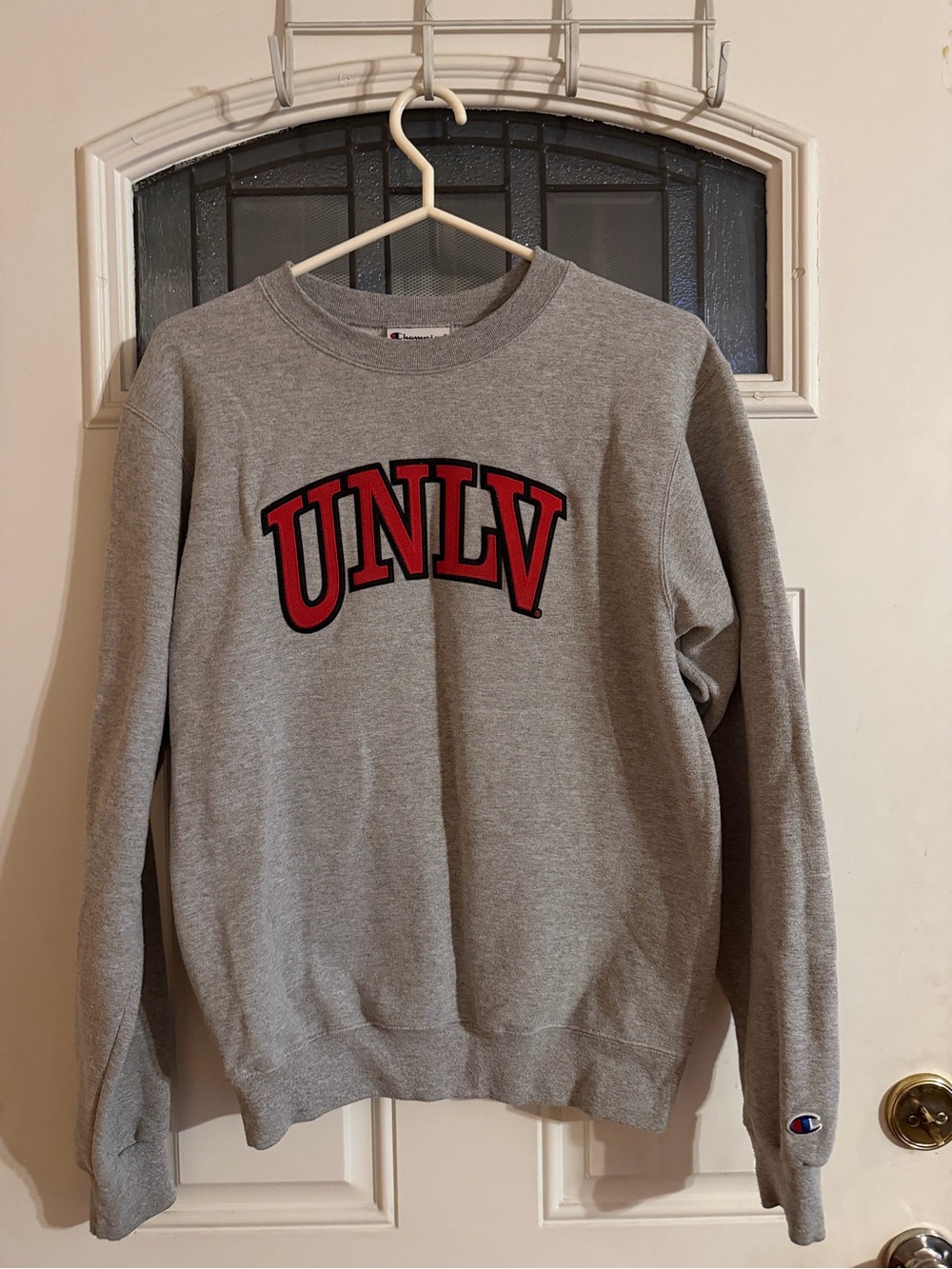 Champion Gray Crewneck with Red UNLV Logo
